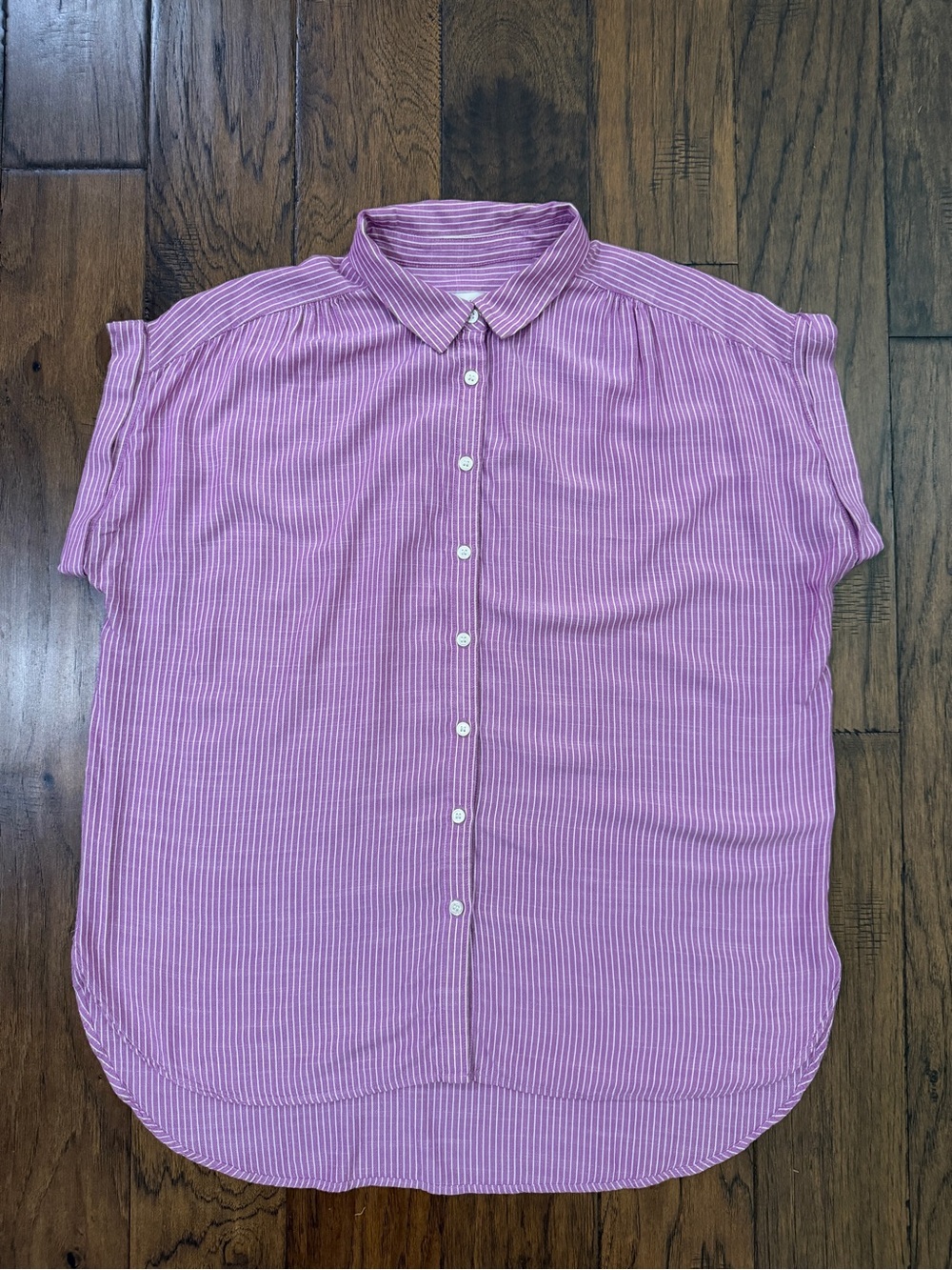 LOFT Orchid Pink Striped Button Down Shirt Cuffed Sleeve Dolman Blouse